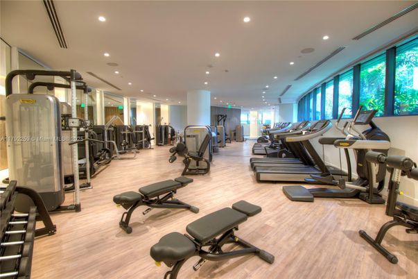 Fitness Equipment, Gym, Interior, Recessed Lighting, Wood Texture Flooring