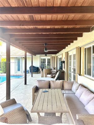 Exterior, Pool, Wooden Beams