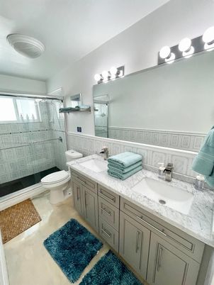 Bathroom, Dual Sink Vanities, Glass Shower, Interior