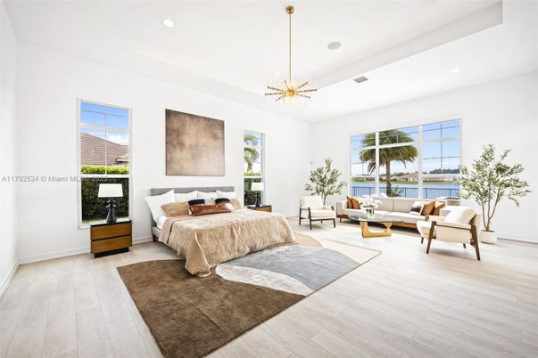 Bedroom, Interior, Living room, Pendant Lights, Recessed Lighting, Wood Texture Flooring