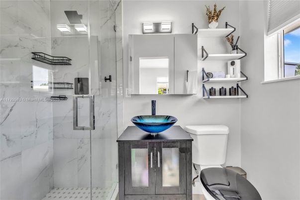 Bathroom, Glass Shower, Interior, Marble Walls