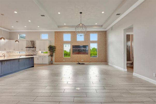 Interior, Kitchen, Pendant Lights, Recessed Lighting, Wood Texture Flooring