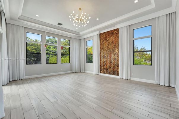 Empty room, Interior, Pendant Lights, Recessed Lighting, Wood Texture Flooring