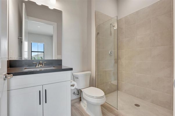Bathroom, Glass Shower, Interior, Wood Texture Flooring