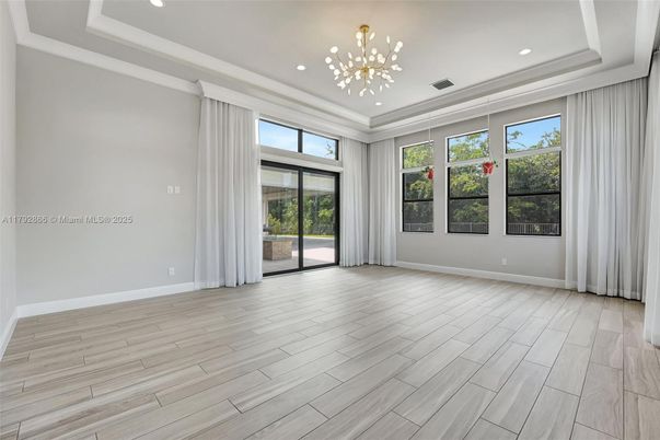 Empty room, Interior, Pendant Lights, Recessed Lighting, Wood Texture Flooring