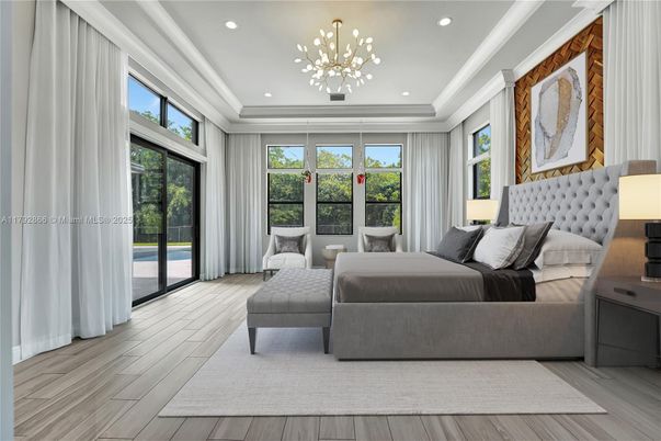 Bedroom, Interior, Pendant Lights, Recessed Lighting, Wood Texture Flooring