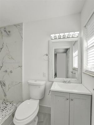 Bathroom, Interior, Marble Walls, Wood Texture Flooring