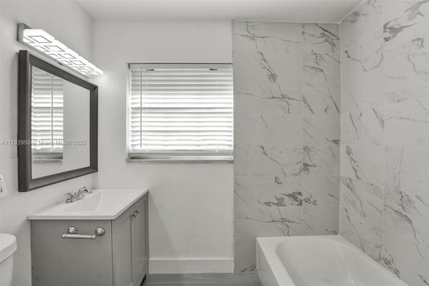Bathroom, Interior, Marble Walls, Wood Texture Flooring