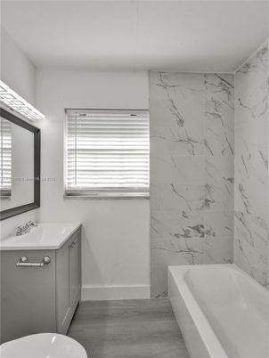 Bathroom, Interior, Marble Walls, Wood Texture Flooring
