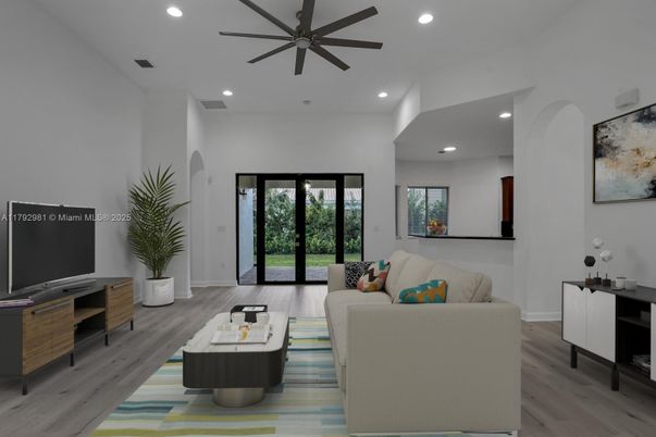Interior, Living room, Recessed Lighting, Wood Texture Flooring