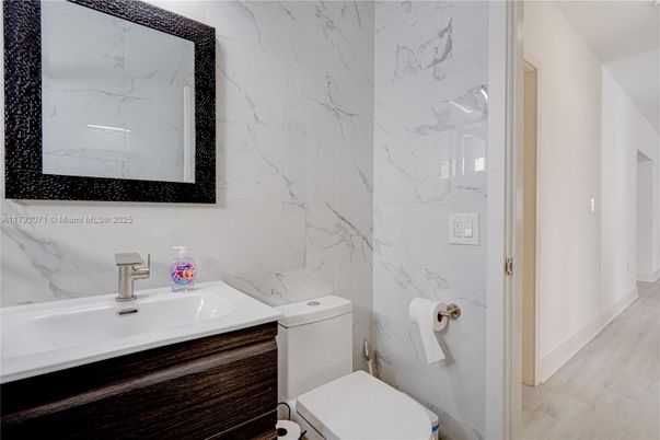 Bathroom, Interior, Marble Walls, Wood Texture Flooring