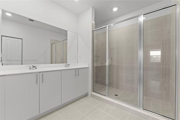 Bathroom, Dual Sink Vanities, Glass Shower, Interior, Recessed Lighting