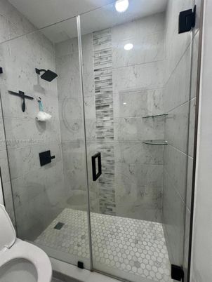Bathroom, Glass Shower, Interior, Marble Walls, Recessed Lighting