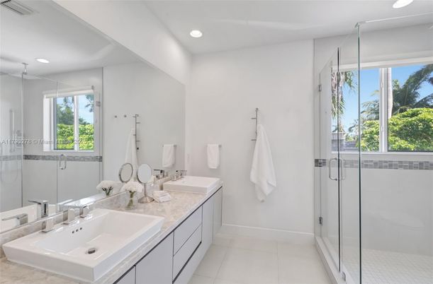 Bathroom, Dual Sink Vanities, Glass Shower, Interior, Recessed Lighting