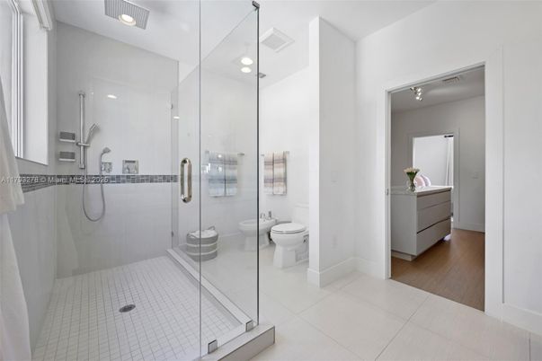 Bathroom, Glass Shower, Interior, Wood Texture Flooring
