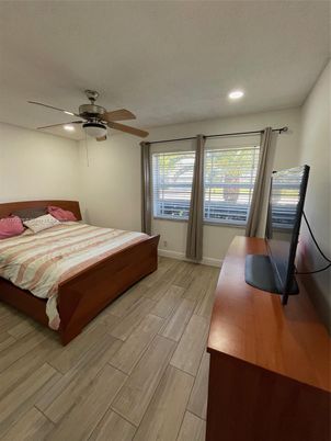 Bedroom, Interior, Recessed Lighting, Wood Texture Flooring