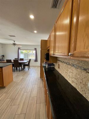 Dining room, Interior, Kitchen, Recessed Lighting, Wood Texture Flooring