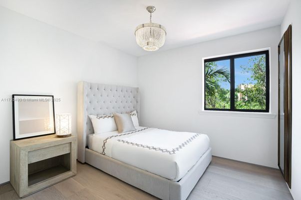 Bedroom, Chandelier, Interior, Wood Texture Flooring