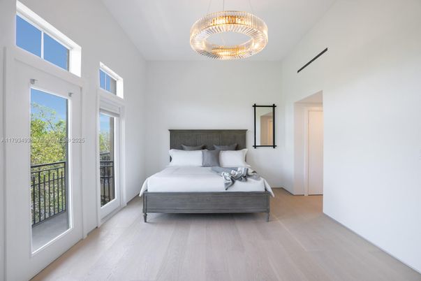 Bedroom, Interior, Pendant Lights, Wood Texture Flooring