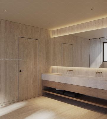 Bathroom, Interior, Recessed Lighting, Wood Texture Flooring