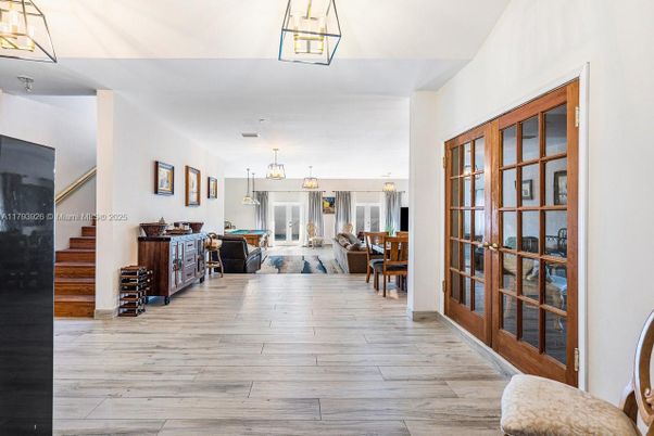 Dining room, Interior, Living room, Pendant Lights, Wood Texture Flooring