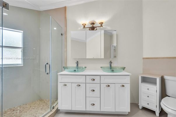 Bathroom, Dual Sink Vanities, Glass Shower, Interior