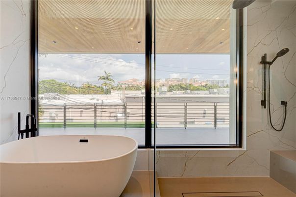 Bathroom, Free Standing Baths, Glass Shower, Interior, Marble Walls