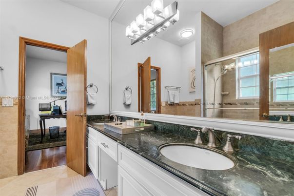 Bathroom, Dual Sink Vanities, Glass Shower, Interior, Wood Texture Flooring