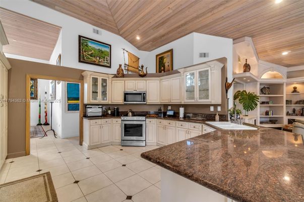 Interior, Kitchen, Recessed Lighting, Stainless Steel Appliances, Wooden Ceilings