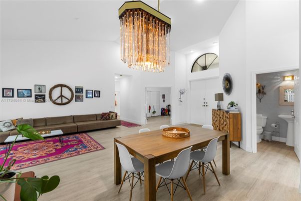 Chandelier, Dining room, Interior, Living room, Recessed Lighting, Wood Texture Flooring
