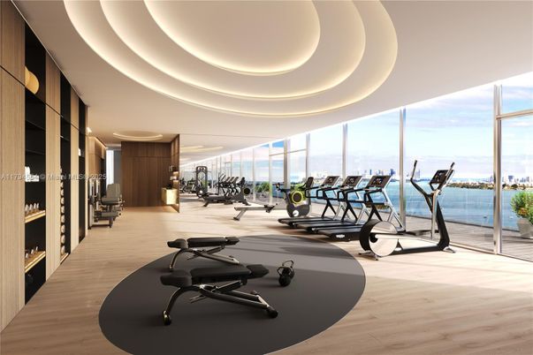Fitness Equipment, Gym, Interior, Water, Wood Texture Flooring