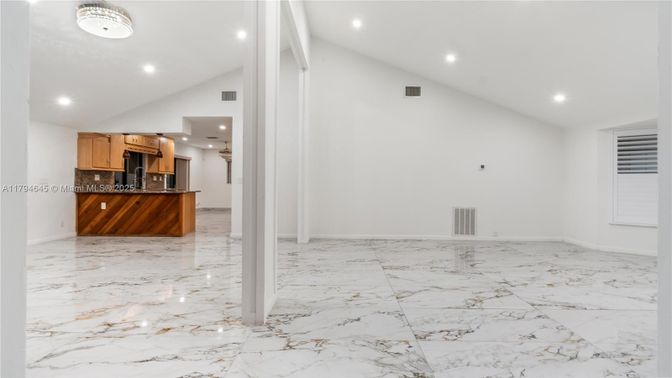 Empty room, Interior, Kitchen, Marble, Recessed Lighting