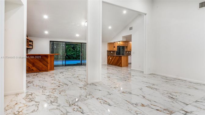 Empty room, Interior, Kitchen, Marble, Recessed Lighting
