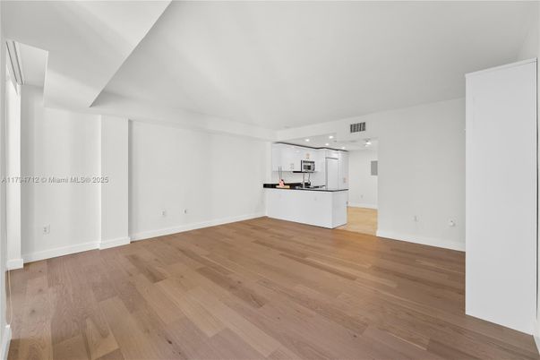 Empty room, Interior, Kitchen, Recessed Lighting, Wood Texture Flooring