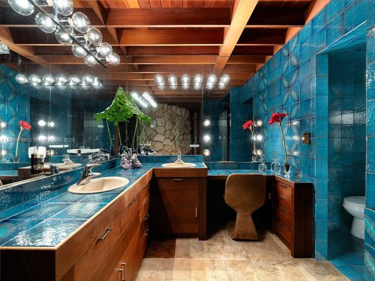 Bathroom, Dual Sink Vanities, Interior, Tile Countertops, Wooden Beams, Wooden Ceilings