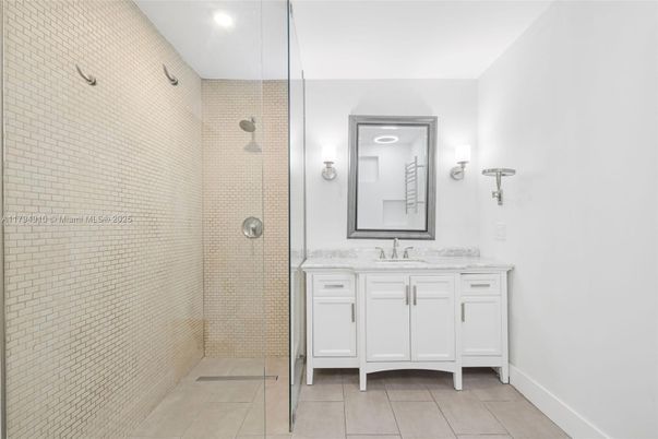 Bathroom, Glass Shower, Interior, Recessed Lighting