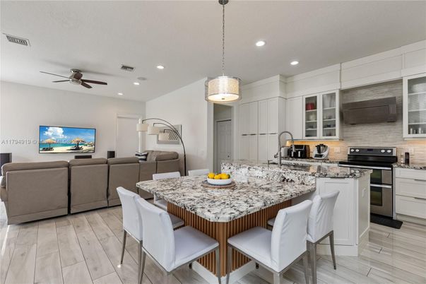 Interior, Kitchen, Living room, Pendant Lights, Recessed Lighting, Stainless Steel Appliances, Wood Texture Flooring
