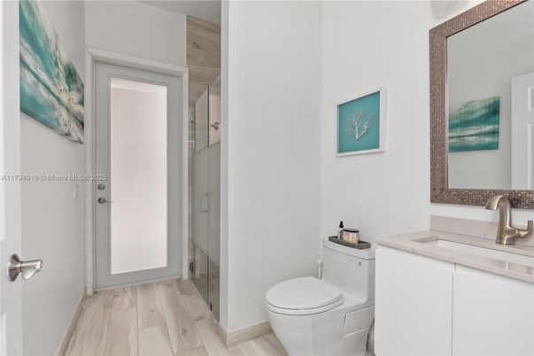 Bathroom, Glass Shower, Interior, Wood Texture Flooring