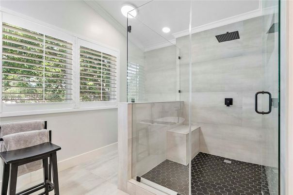 Bathroom, Glass Shower, Interior, Recessed Lighting