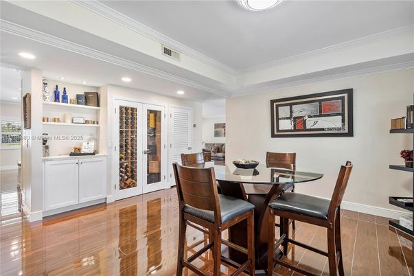 Dining room, Interior, Recessed Lighting, Wood Texture Flooring