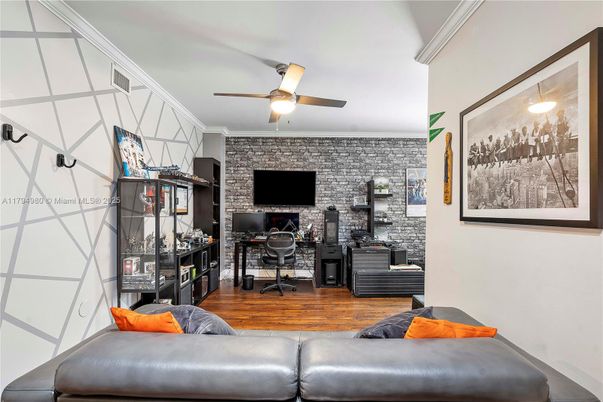 Home Office, Interior, Stone Walls, Wood Texture Flooring