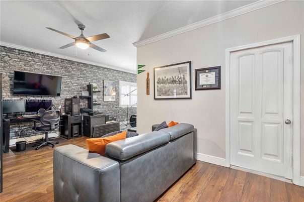 Home Office, Interior, Stone Walls, Wood Texture Flooring