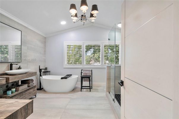 Bathroom, Chandelier, Dual Sink Vanities, Free Standing Baths, Glass Shower, Interior, Recessed Lighting