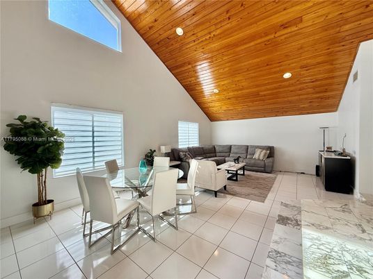 Dining room, Interior, Living room, Marble, Recessed Lighting, Wooden Ceilings