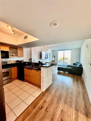 Interior, Kitchen, Living room, Stainless Steel Appliances, Wood Texture Flooring