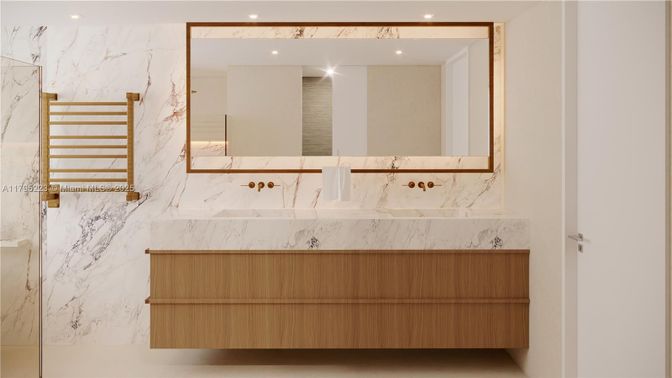Bathroom, Interior, Marble Walls, Recessed Lighting