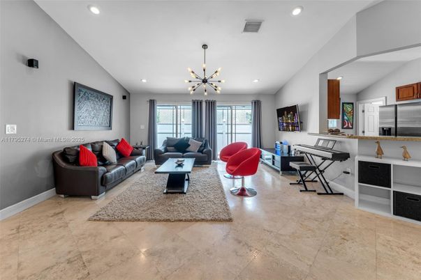 Interior, Kitchen, Living room, Pendant Lights, Piano, Recessed Lighting, Stainless Steel Appliances