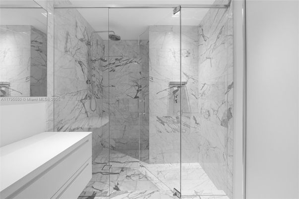 Bathroom, Glass Shower, Interior, Marble, Marble Walls