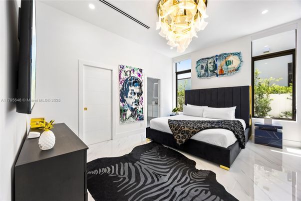 Bedroom, Chandelier, Interior, Marble, Recessed Lighting