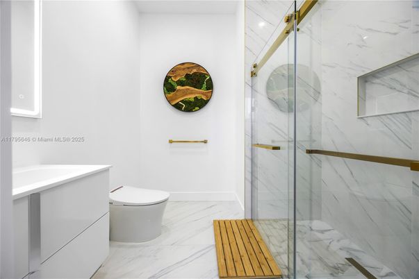 Bathroom, Glass Shower, Interior, Marble, Marble Walls